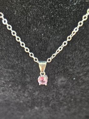 EFFY 18" October Birthstone Pendant Necklace-Pink Glass- Silver-Lobster Clasp